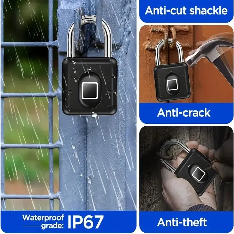 Fingerprint Smart Padlock Lock, Biometric Metal Keyless Thumbprint Lock, Waterproof