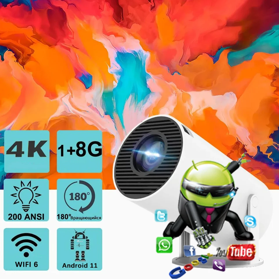 

New Portable Projector Support 1080P Video Proyector 260ANSI Wifi6 180° Rotating Home Cinema Beam Smart Outdoor Mini Projector