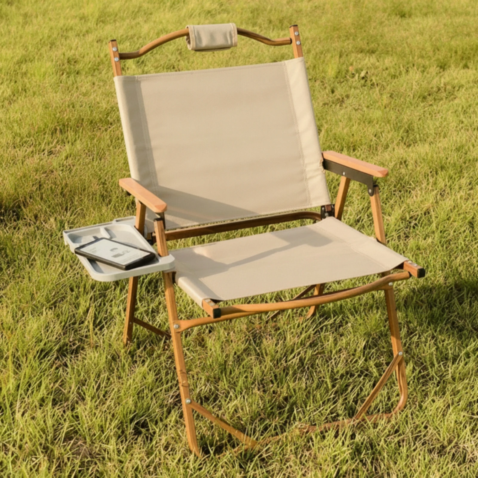 Chair Side Tray Textured Chair Arm Tray with Cup Holder Snap-on Armrest Table Space-Saving Slimline for Campers, Camping
