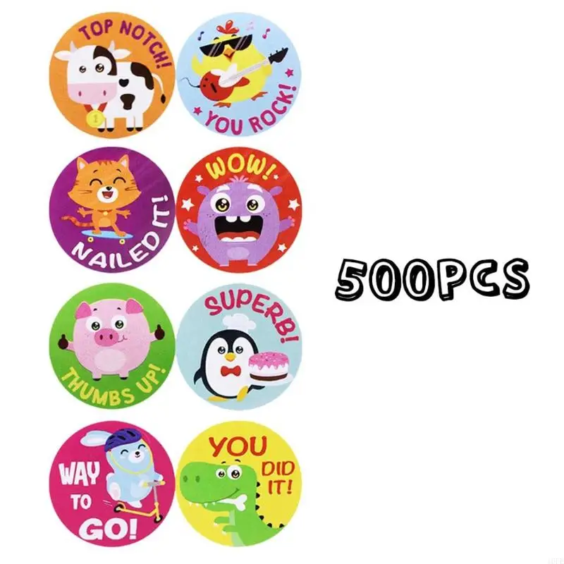 16FE 500Pcs/Roll Reward Stickers Animal for Students Motivation Teacher Encouragement Sticker Scrapbooking Paper Craft