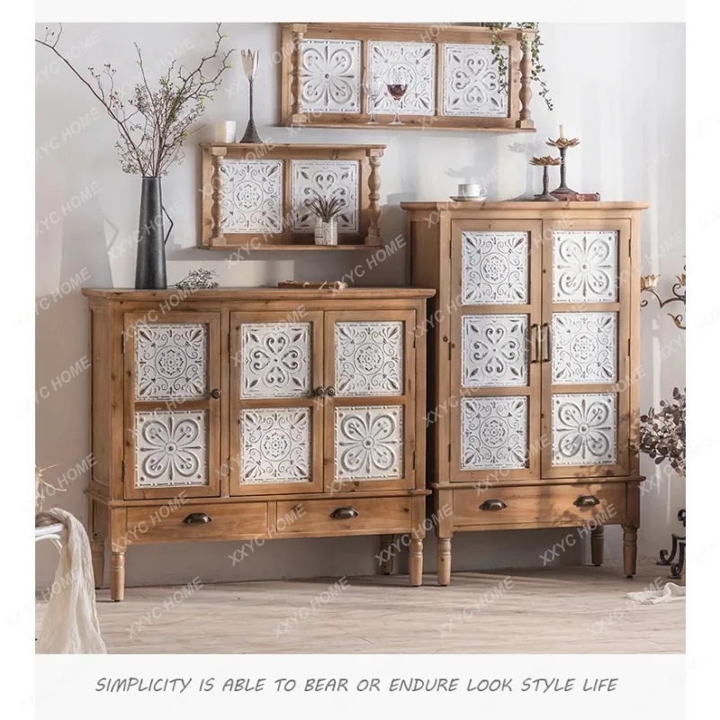 

XXsolid wood carving flower log color restaurant locker against the wall entrance cabinet