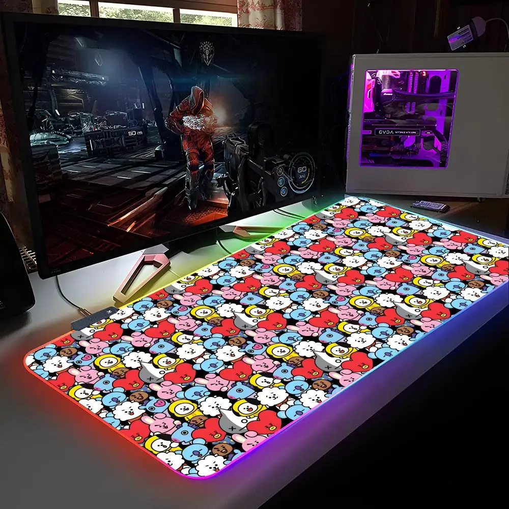 Милый мультяшный коврик для мыши B-BT21, коврик для мыши с RGB подсветкой, коврик для мыши для ноутбука, геймера, компьютерный стол, игровые аксессуары