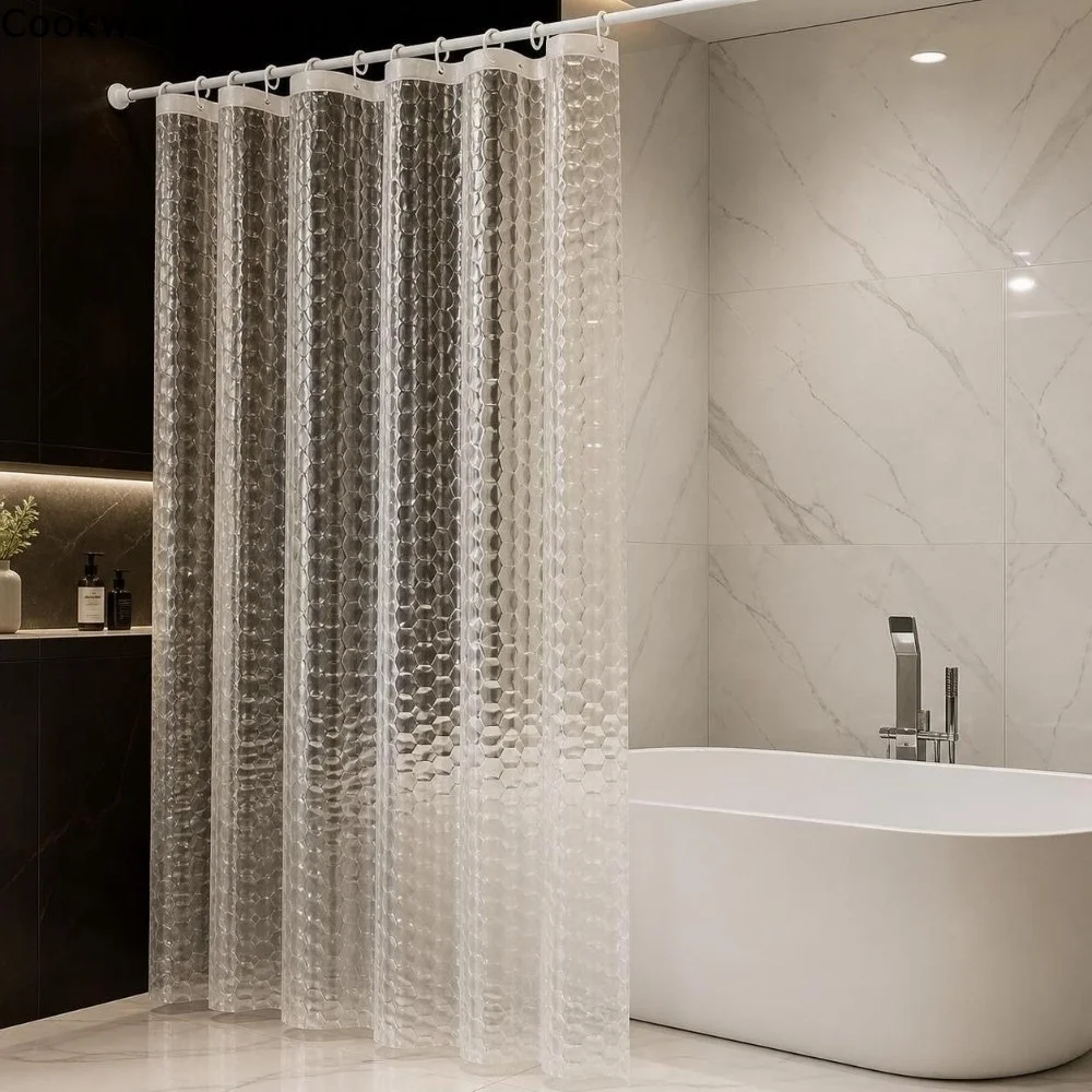 Semi-Transparent Shower Curtain Water Cube Pattern multi-size Bath Curtains Liner with Hooks Thick Bathroom Curtain Bathtub