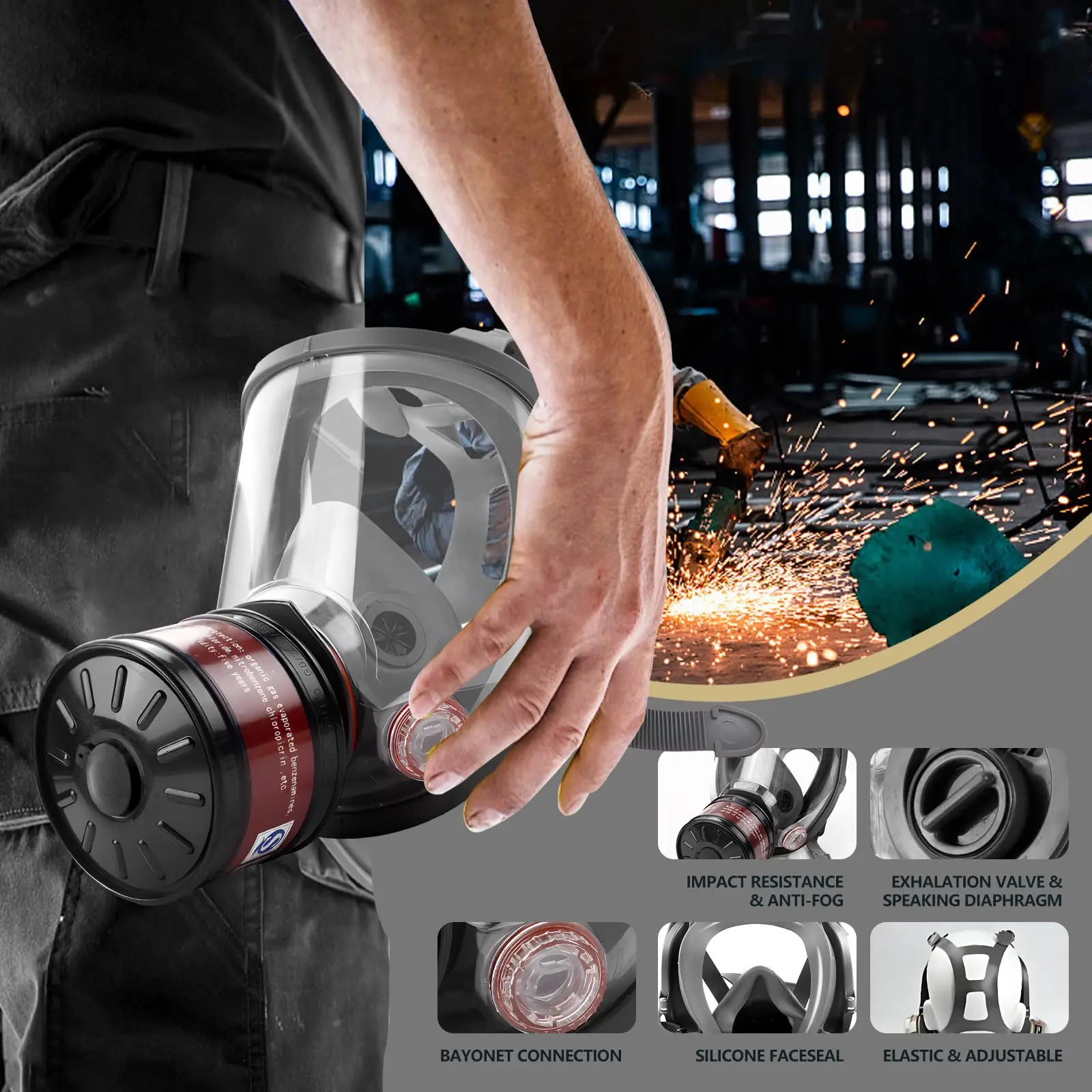 6800 Full Face Safety Work Gas Masks Survival Nuclear and Chemical with 40mm Activated Carbon Filter & Anti-Fog Design