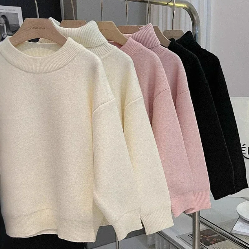 Boys White Sweater Winter Fleece Thick Warm Pullovers for Kids 1 To 10 Y Girls Knitted Tops Solid Basic Casual Children Clothes