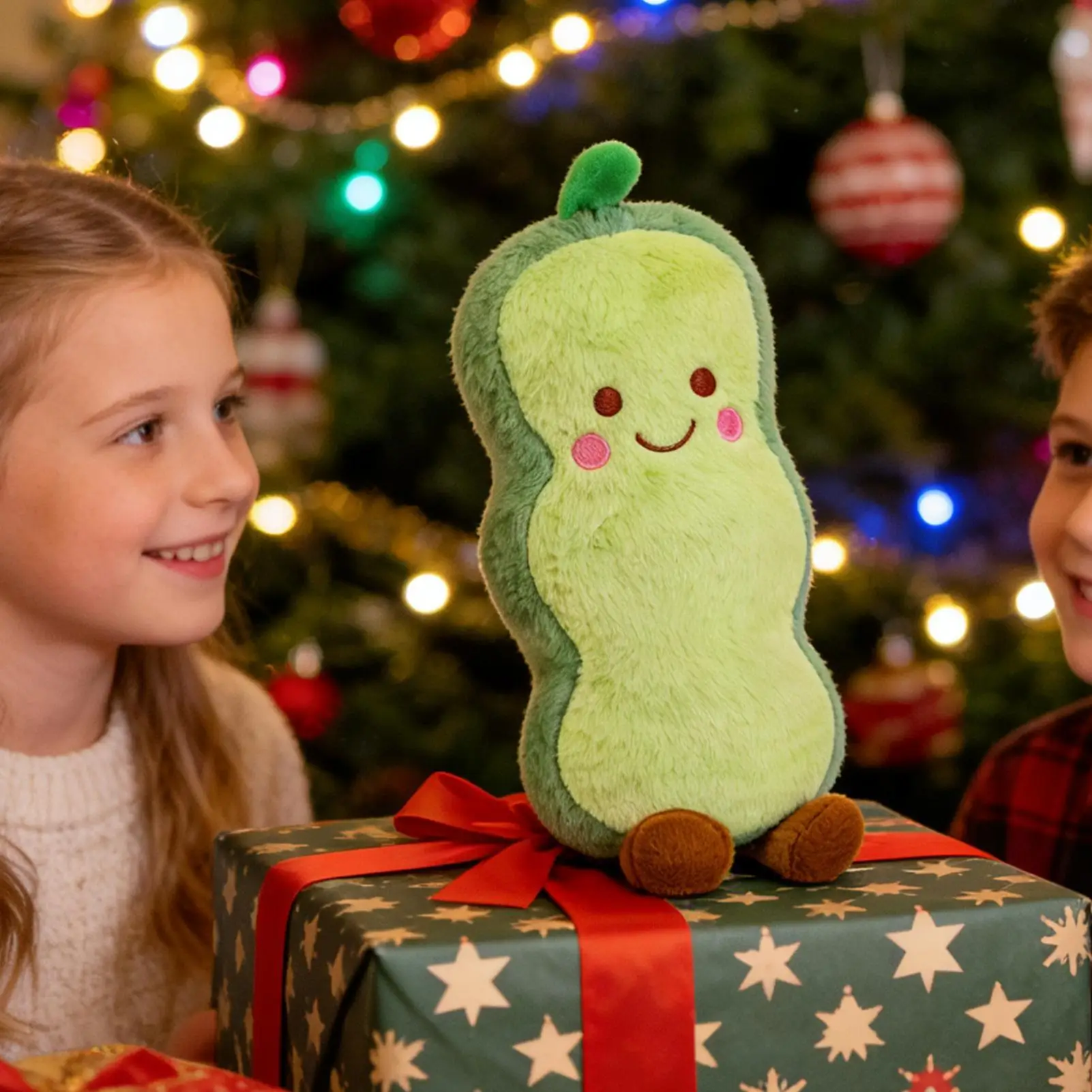 Pea Pod Plush Pillow Stuffed Toy Soft Cute Cartoon Decor for New Year Home Lounge Sofa Bed Floor Reading Relaxation Gift