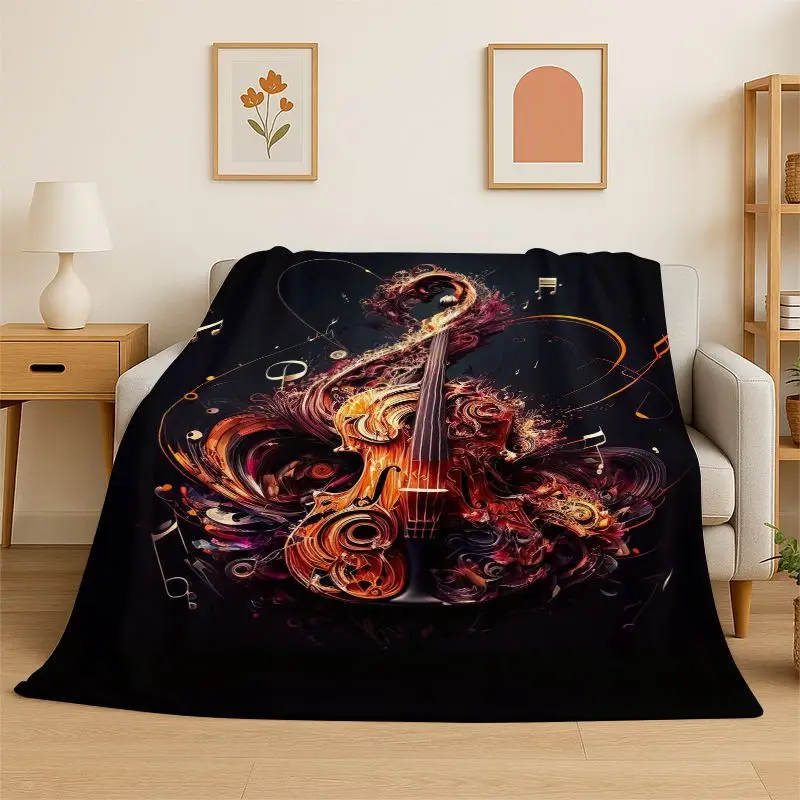 Rhythm Violin Cello Music Note Instrument Flannel Blanket Soft Throw Blanket for Bedroom Living Room Bed Travel Picnic Nap Cover