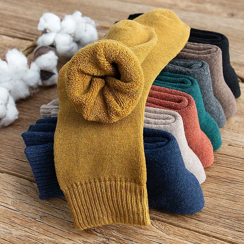 Casual Winter Warm Socks Men Thicker Long Against Cold Socks Comfortable Middle Tube Solid Color Snow Antifreeze Stockings Носки