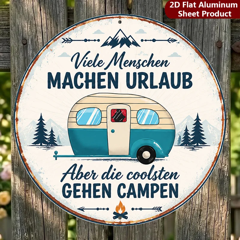 2D Flat, 1pc, Retro Camper Round Sign, Camping Humor Vintage Decorative Plaque, Vacation Fun Porch Decorations, Wall Decorations