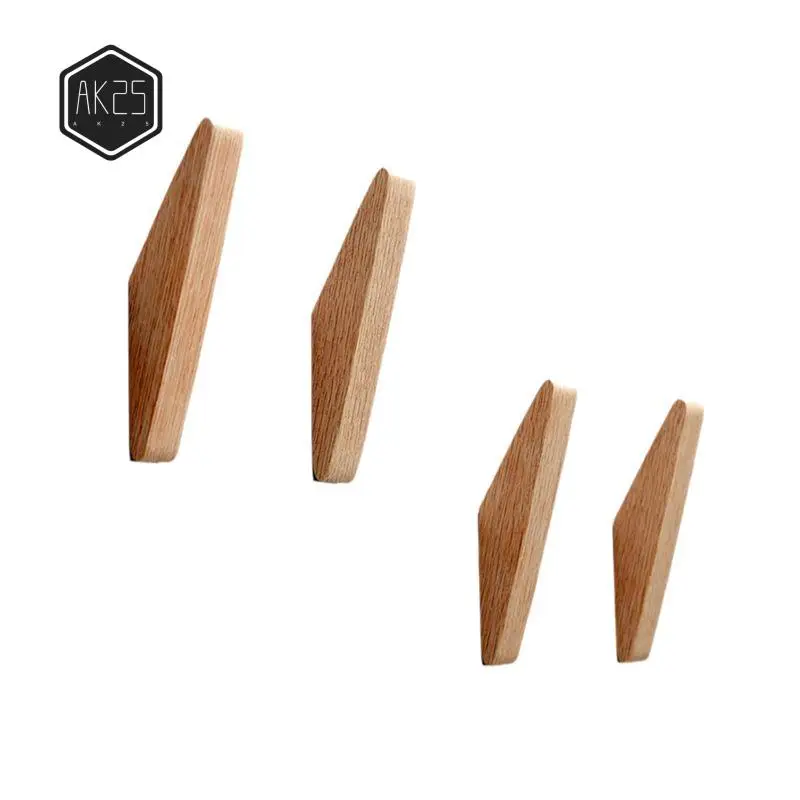 

AK25-4Pcs Wood Wall Hooks Decorative Key Hook Clothes Hat Scarf Handbag Hanger Hook Kitchen Bathroom Decor Hook