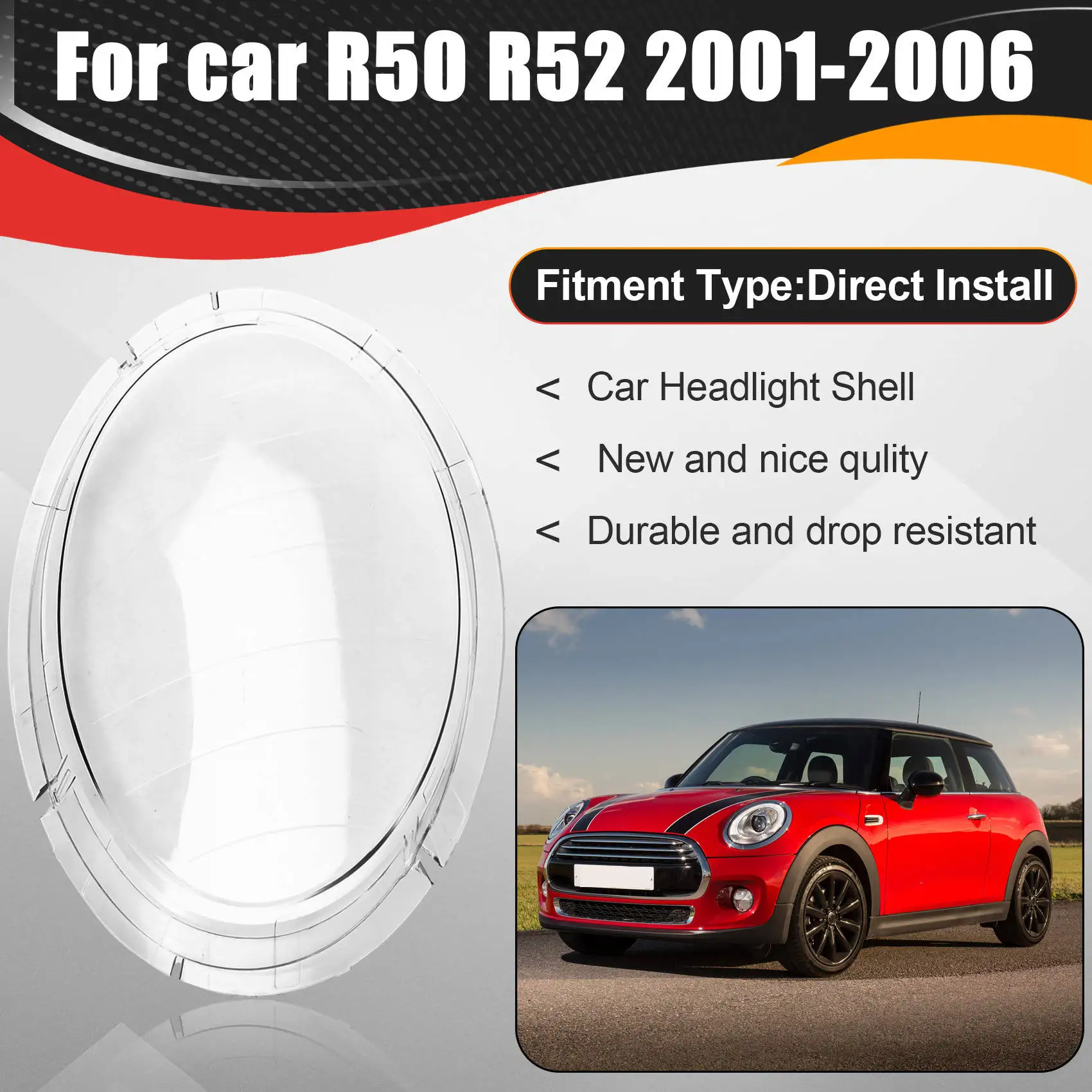 ABHX-Car Headlight Shell Lamp Shade Transparent Lens Cover Headlight Cover For Mini R50 R52 2001-2006