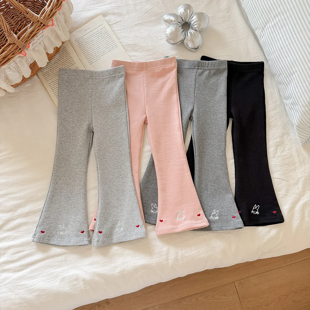Kids Girls Bottoms Pants Children Flared Pants Autumn Embroidery Trousers Toddler Girls Leggings
