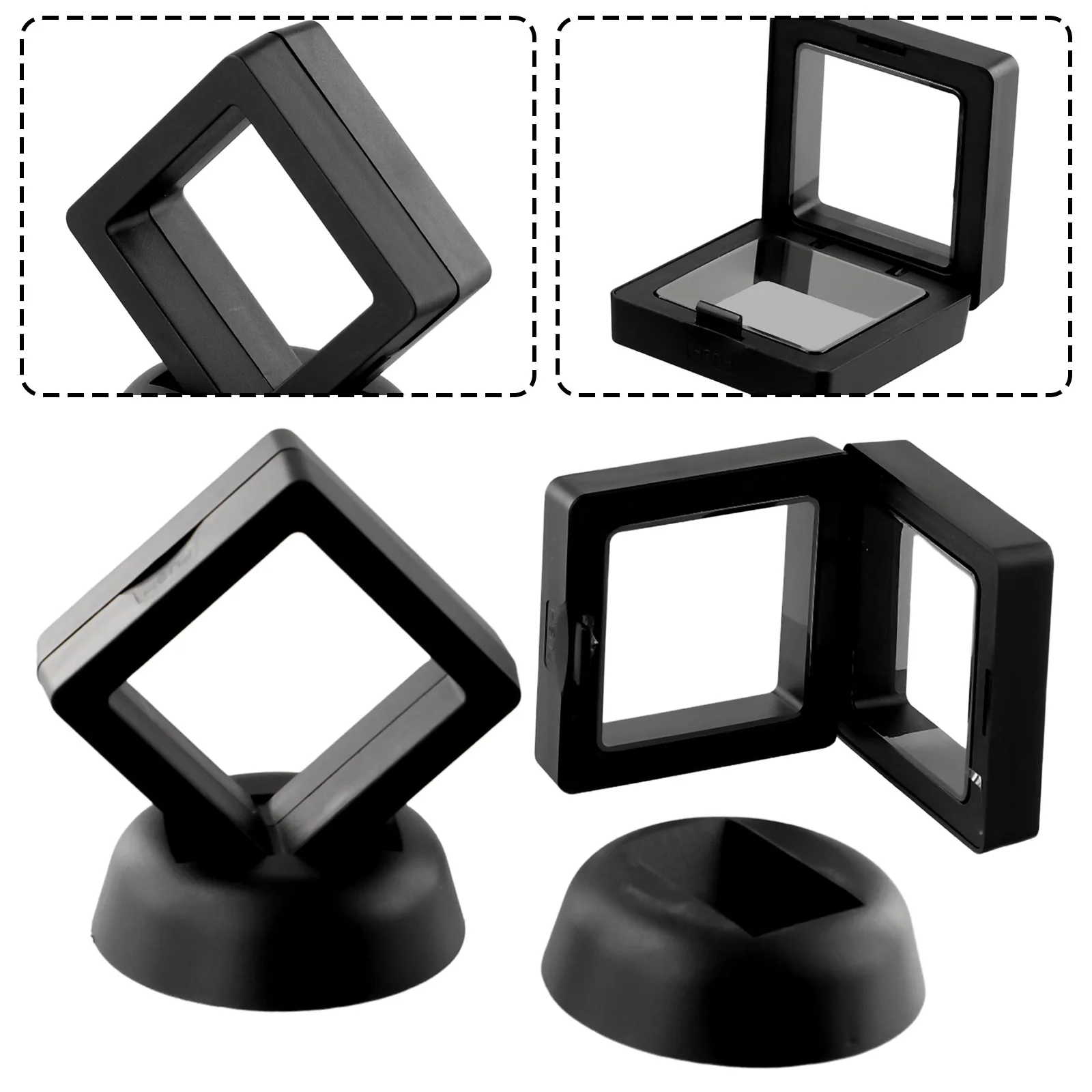 ขาตั้งกล่องผู้ถือจอแสดงผล 2 ชิ้นจัดแสดงเหรียญแสตมป์เหรียญเครื่องประดับคาสิโนชิปพลาสติกสีดําทอง/เหรียญเงิน