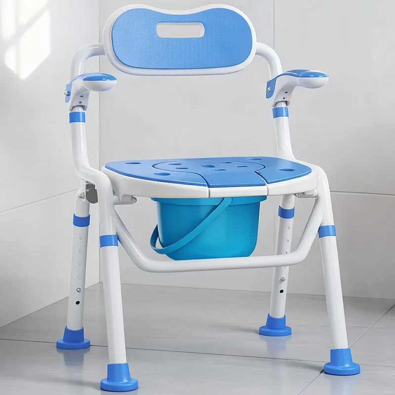 Folding Elderly Hygienic Bath Chair Safety Non-Slip Bedside Commode for Senior Bathroom Chairs for Elderly People with Backrest