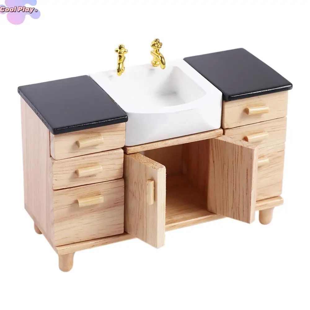 Toy Model Pretend Play Scene Decoration Classic Toys Simulation Wash Basin Cabinet Bathroom Furniture Toys Kitchen Decoration