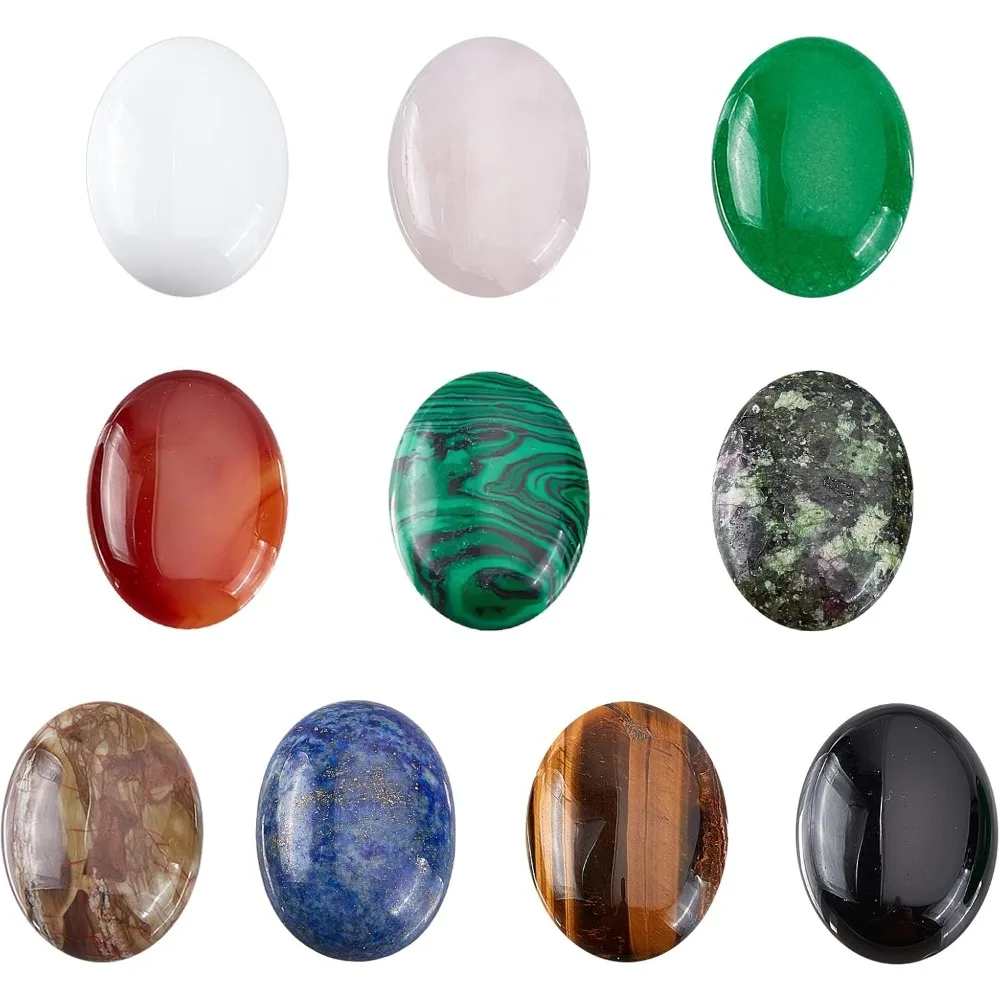 10 Styles Oval Natural Gemstone Cabochons 30x22mm Flatback Gemstone Stone Beads Dyed Healing Quartz Chakra Stone for Jewelry