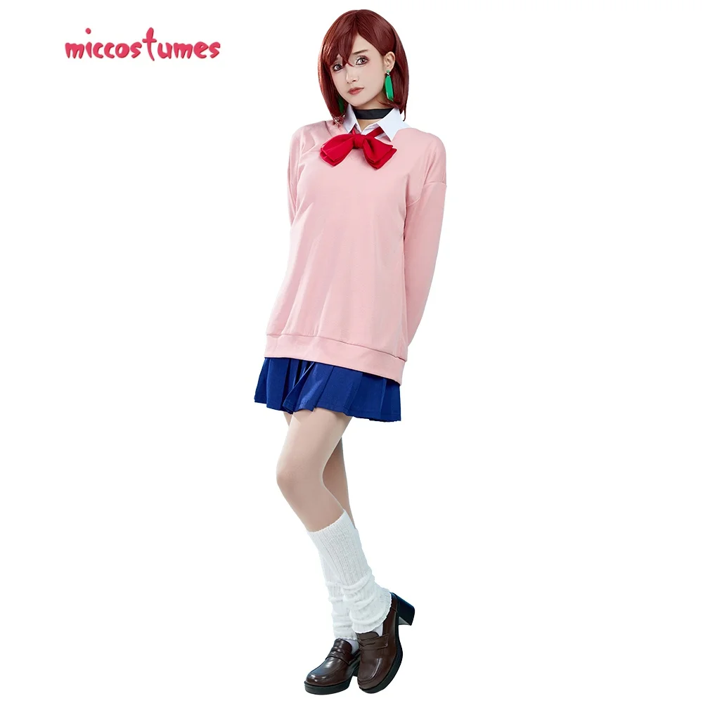 Miccostumes Women's Momo Cosplay Costume School Uniform Shirt Blouse Set with Pleated Skirt Bowtie