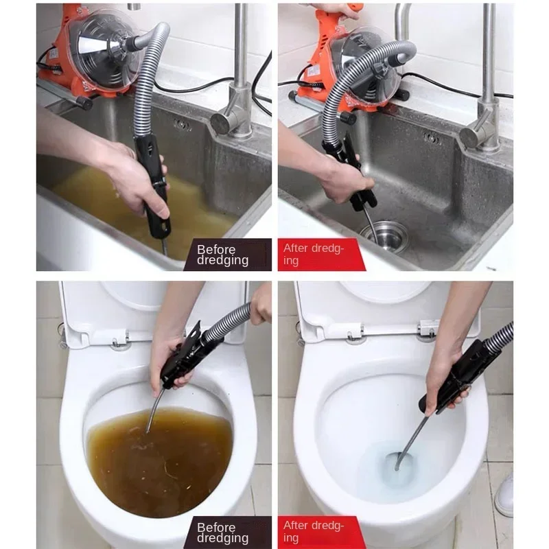 Electric Autofeed Sewer Pipe Dredging Machine 220V 120W Toilet Kitchen Drain Cleaner 19-28MM Autofeed Pipe Cleaning Dredger