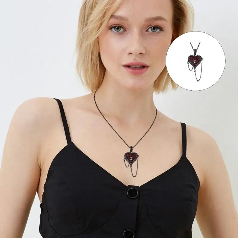  Gothic Crosses Heart Necklace With Wing Detail