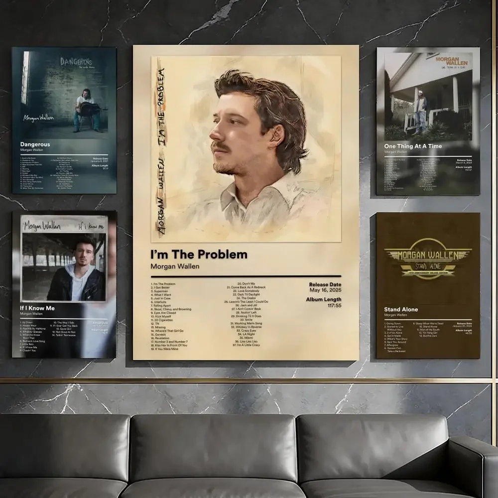 M-Morgan W-Wallen Album Poster Waterproof Peel & Stick Wall Sticker Self Adhesive Art Decor For Living Room Bedroom
