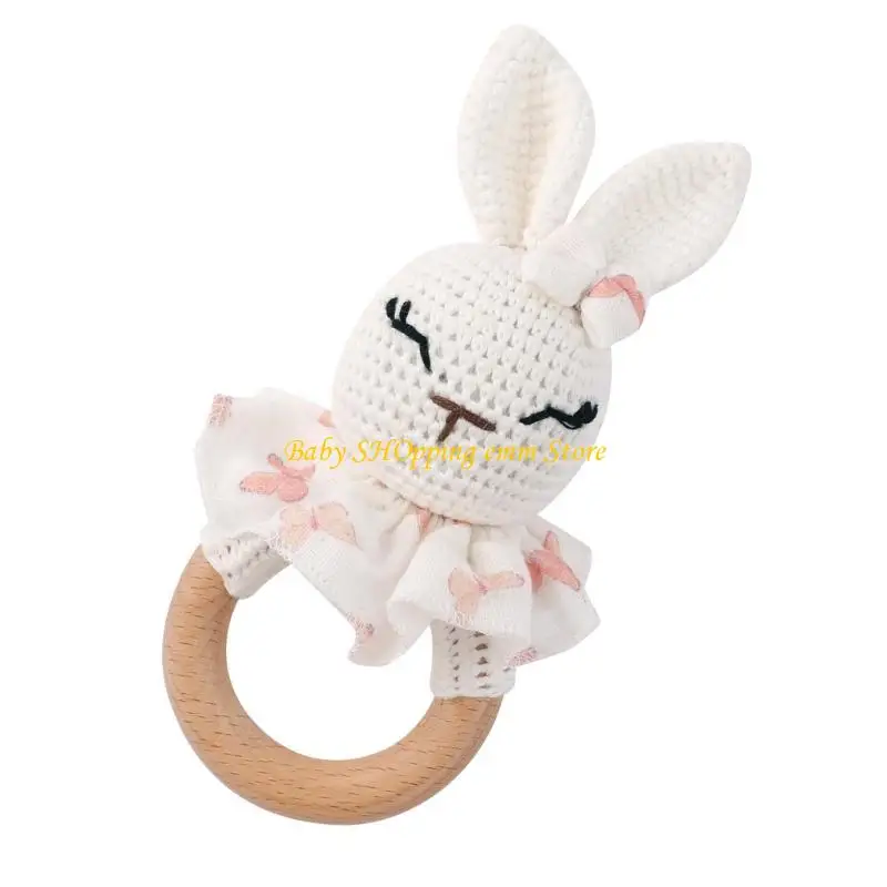 23GD Crochet Rabbit pasgeborenen rammelen Baby Teel Toon Toy Handbell Hand Grijp Muziek Rattle Baby Tearding Toy Infant Chewing