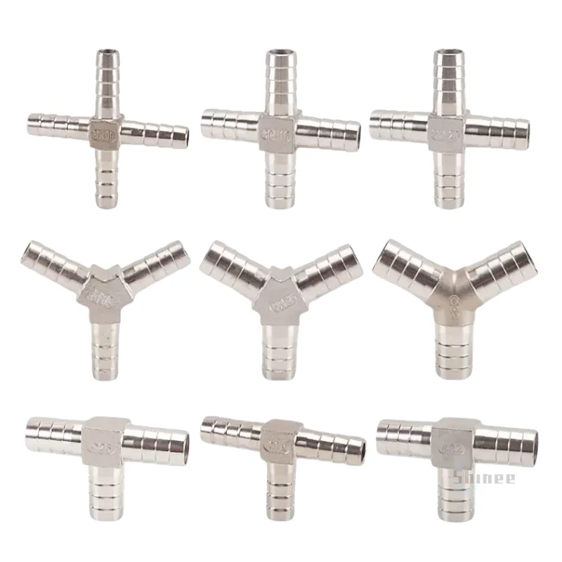 304 Stainless Steel Pipe Fitting Connector 6mm 8mm 10mm 12mm 13mm 14mm 15mm 16mm 19mm 20mm Hose Barb Tee Y T Type 3 Three Way