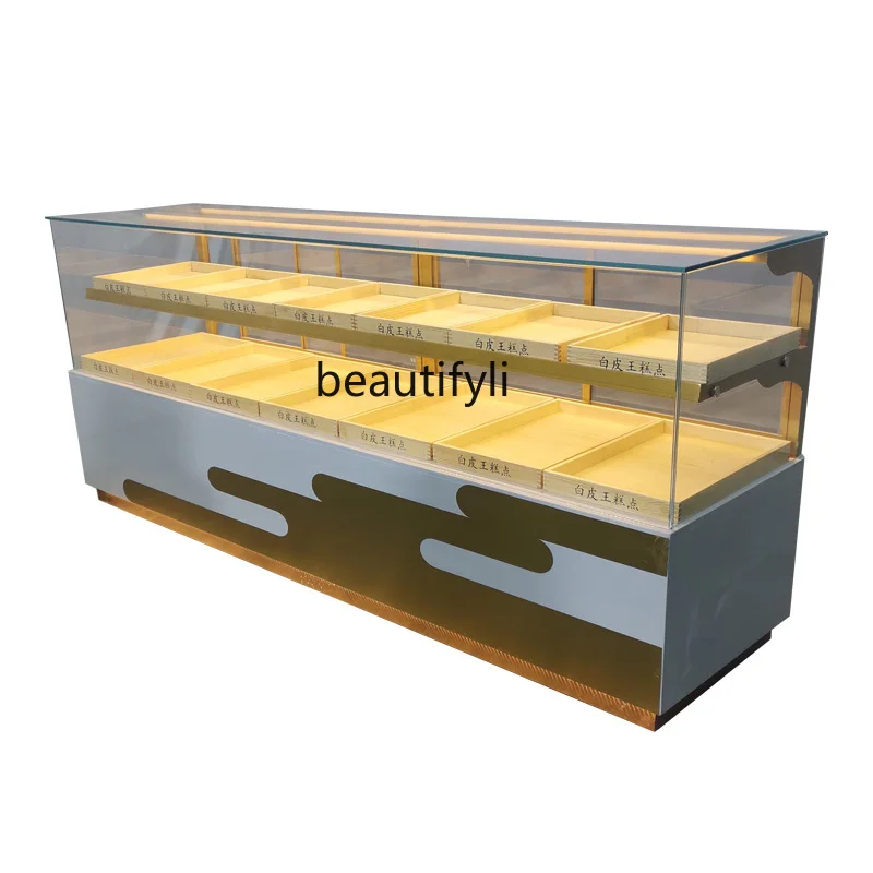 New Stainless Steel Pastry Cabinet Chinese Pastry Display  Cake Refrigerated Counter Court Peach Crisp Display Cabinet