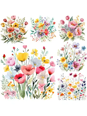 Watercolor Flower Iron-on Transfer For Clothing Colorful Floral Vinly Patches Appliques DIY A-Level  T-shirts Thermal Stickers