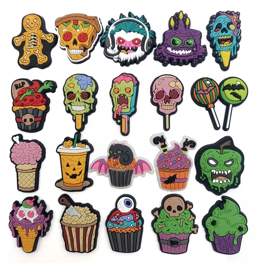 20Pcs/Set Halloween PVC Shoes Charm Horror Drink Food Shoe Accessories Charm Garden Sandal Buckle Accessories Wholesale