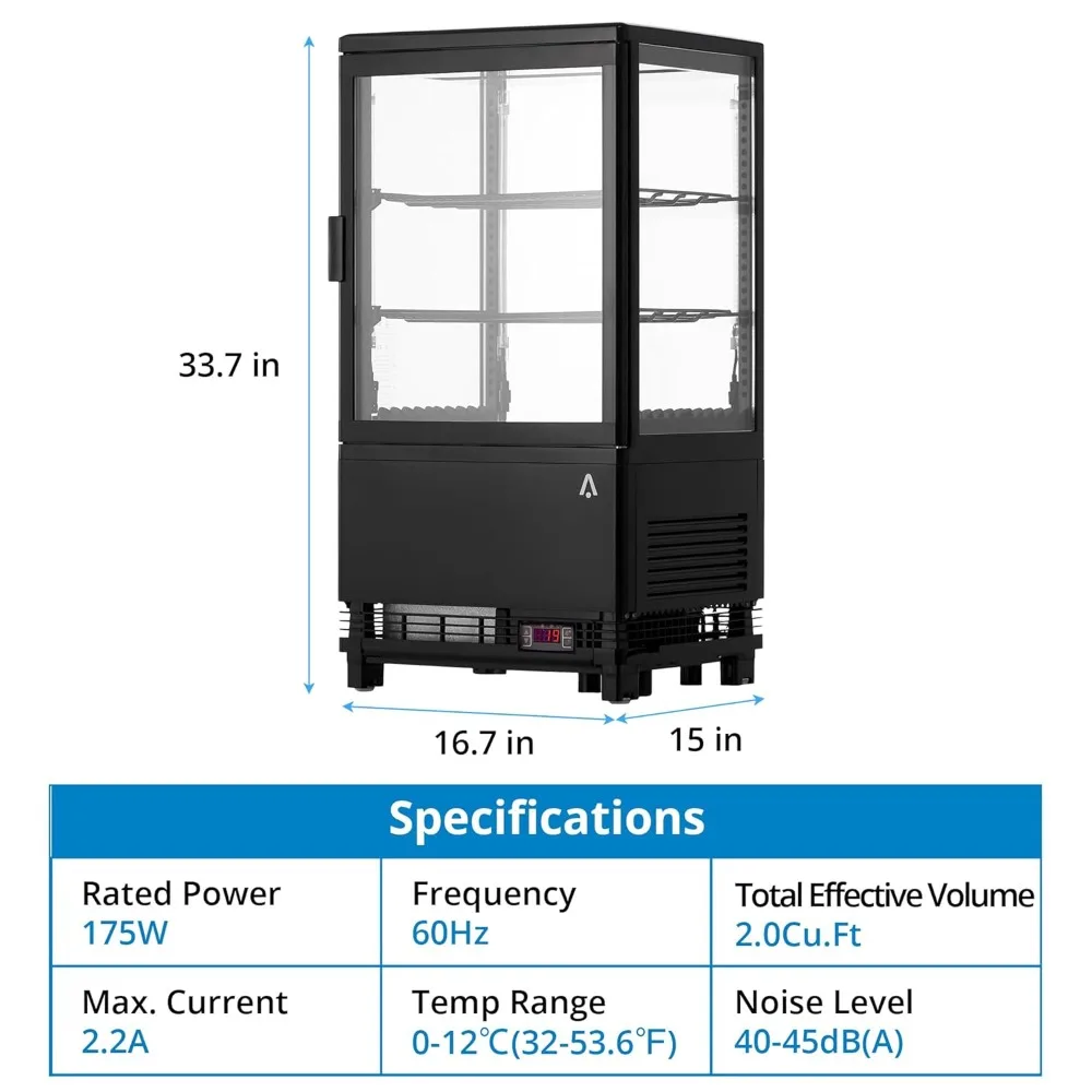 2.1 Cu.FT Pastry Display Case Commercial Refrigerator Display Case with Interior LED Double-Layered Refrigerator Display Case