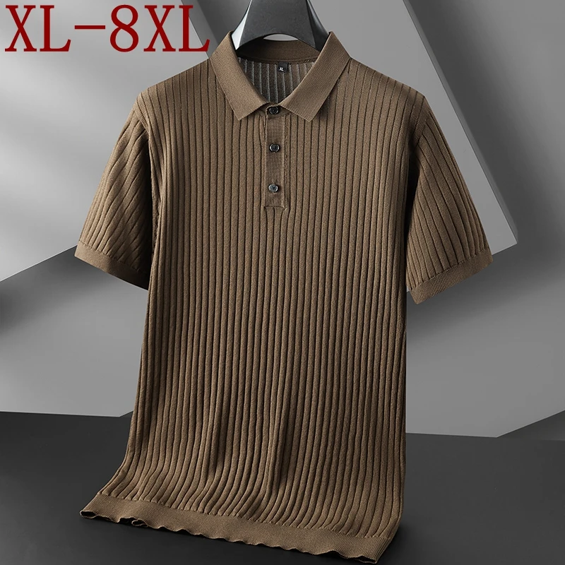 8XL 7XL 6XL 2024 New Spring Autumn High End Cashmere Sweater Men Short Sleeve Lapel Mens Pullover Sweaters Soft Warm pull homme