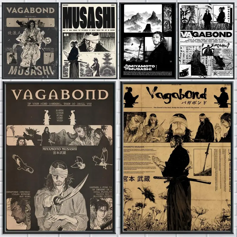 

Samurai Miyamoto Musashi V-vagabond Painting Calligraphy Canvas Posters Wallart for Living Room Painting Decoration Wall Decor