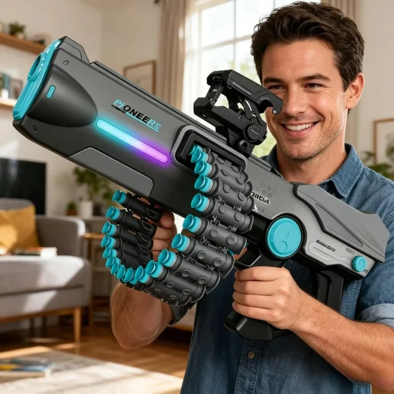 Dual Mode Soft Bullet Toy Gun Electric Manual Ammunition Belt Foam Dart Blaster with Scope Long Range Shooting Toy CS Prop Gift