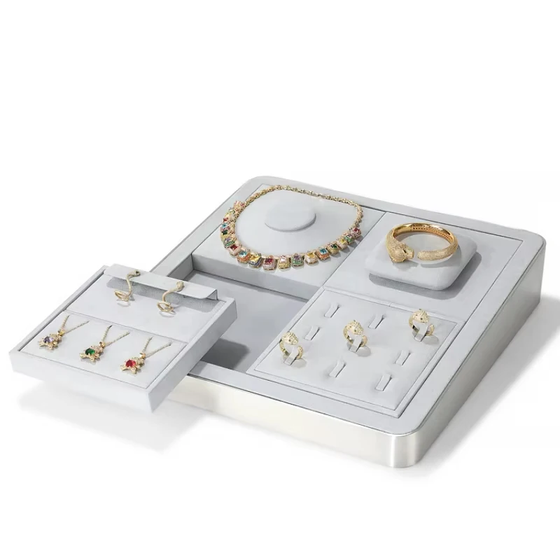

Gray microfiber jewelry display plate, bare diamond plate, ring necklace, bracelet plate, jewelry display set plate