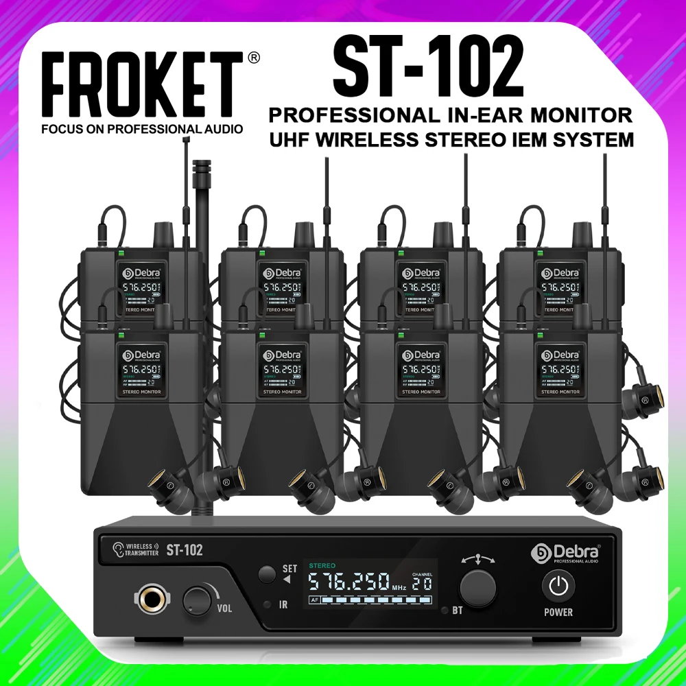 ST-102 Stereo UHF IEM Wireless Monitoring System Headset UHF Signal Transmission, Suitable For Stage Performance