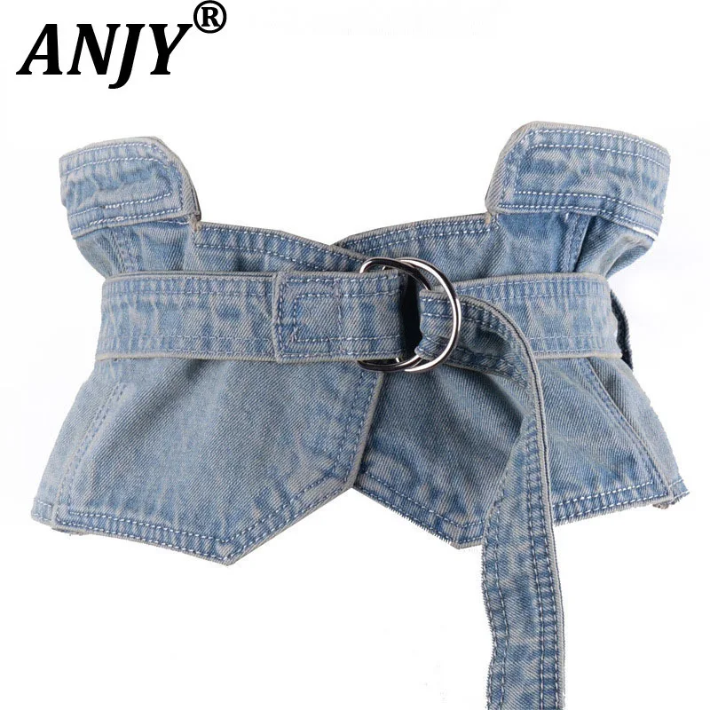 

ANJY Autumn New Women Fashion Denim Long Tail Style Tide Matching Belt Trendy Chic Ins Simple Casual Multi-Role Versatile A12596