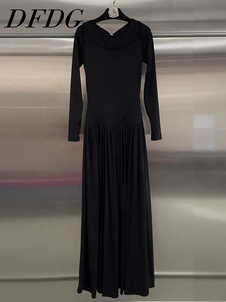 

DFDG Women’s 2025 Sexy Backless Bow Waist Slimming Bodycon Long Dress Elegant Casual Round Neck Black Dress Spring Summer Dress