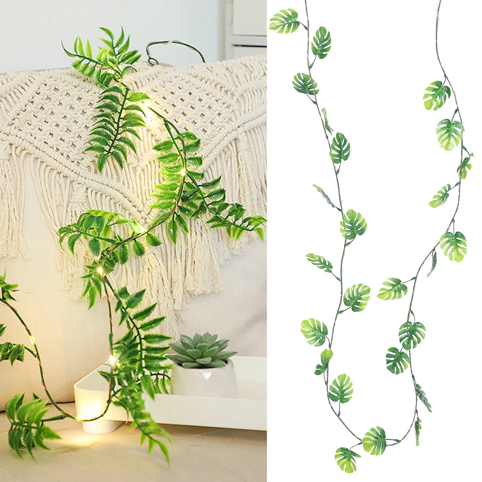 

Monstera Leaf Vine String Lights Plastic Artificial Bedroom Festive Fairy Light Strings