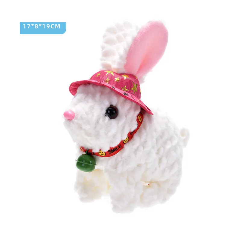 Super carino campana coniglietto elettrico orecchie lunghe cappello morbido giocattoli di peluche divertimento creativo salta e abbaia coniglietto elettrico per animali domestici regali di compleanno