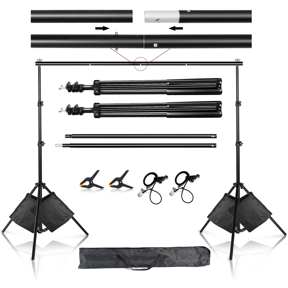 Support de photographie, arrière-plan de Studio Photo, système de Support d'écran vert Chromakey, cadre, sac de transport, Kit d'éclairage, Photo et vidéo