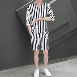 Male T Shirt Short Sets Workout White No Logo Quarter Sleeve 2 Piece Outfit Men's Shorts Set Cool Korean Two Novelty in Outfits