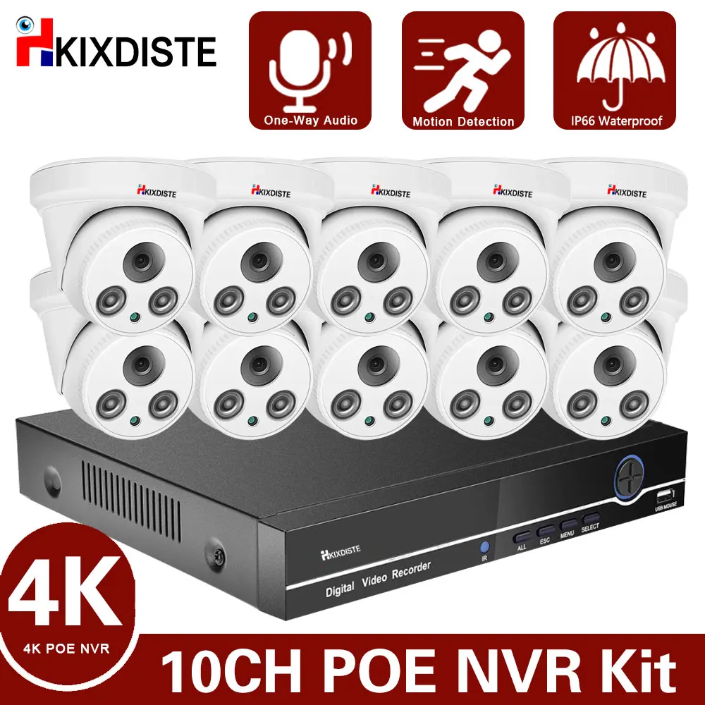 

Камера Безопасности 4K, 10CH система POE 8MP 8CH Nvr Kit запись в Cctv наружная купольная Ip-камера безопасности, комплект видеонаблюдения