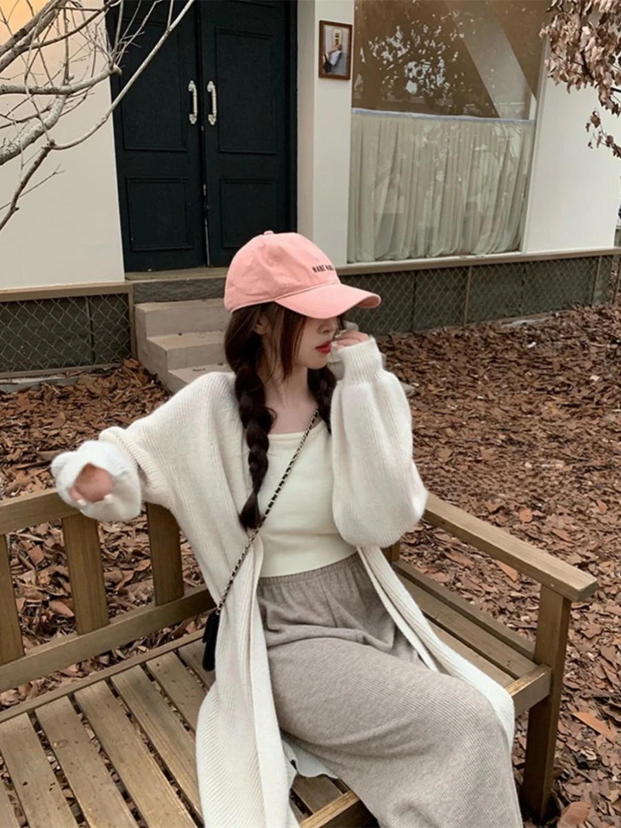 Laid-ba Sle Buttonl Gestrickter langer Mantel Oulder Wrap Vintage Vielseitiger lockerer Damenpullover V-Ausschnitt Mittellang Sve