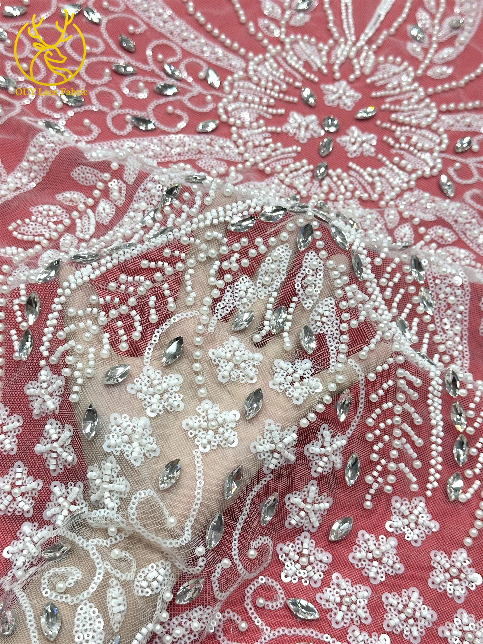 2026 Neues Design Afrikanischer Perlen-Diamant-Spitzenstoff Französischer Nigerianischer Pailletten-Tüll für Damen Partykleid Dekoration Nähen – Detail 12