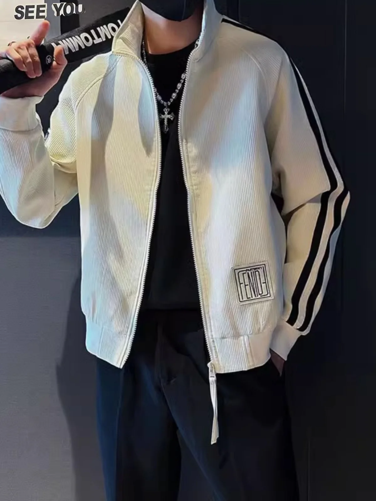 

Casual Embroidered Stand Collar Jaet Men's Faion Brand Autumn Winter Sli Top Haome Men's Wear 2025 New Trend Jaet