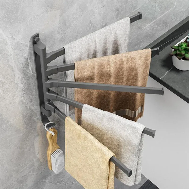 Rotary Towel Bar Towel Rack With Hook Space Aluminum Hanger Storage Rack Holder Bathroom Toilet Wall Hanging Shelf Storing Clips