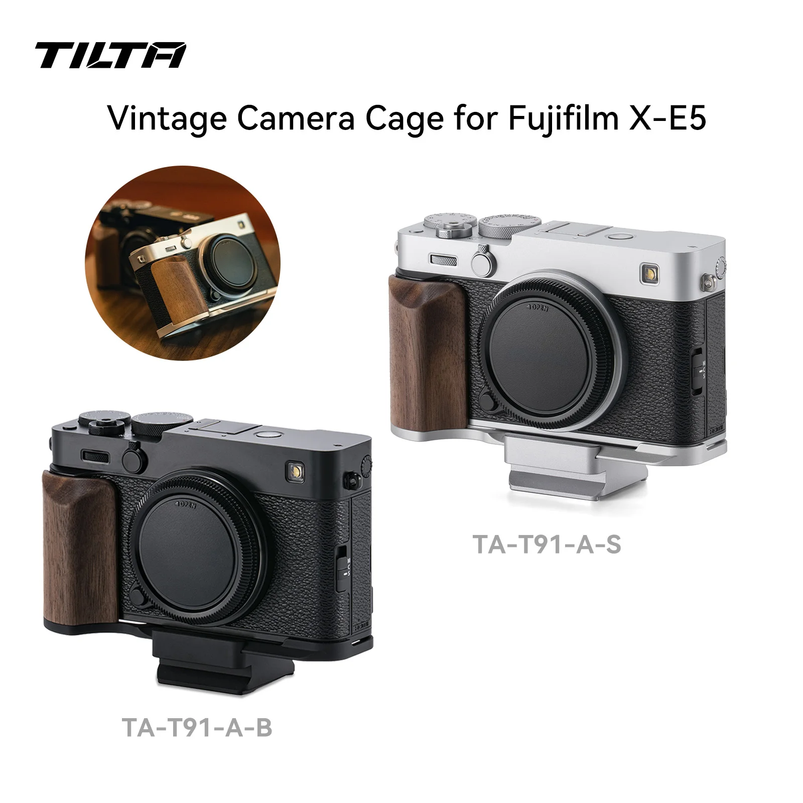 

TILTA For Fujifilm X-E5 Vintage Camera Cage Base Kit with Mounting Baseplate Wooden Grip 1/4 ARCA Quick Release Plate TA-T91