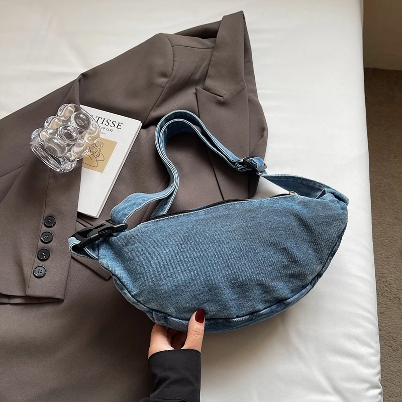 حقائب كتف نسائية كلاسيكية من قماش الدنيم، محفظة كروس كلاسيكية ناعمة، حقيبة يد للسفر متعددة الطبقات، حقيبة صدر كاجوال عصرية، خفيفة الوزن