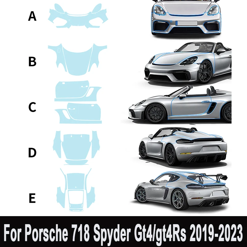 TPU Car Paint Protection Film Transparent Kit Body Film Pre Cut Tpu Ppf Clear Sticker for Porsche 718 Spyder Gt4/gt4Rs 2019-2023