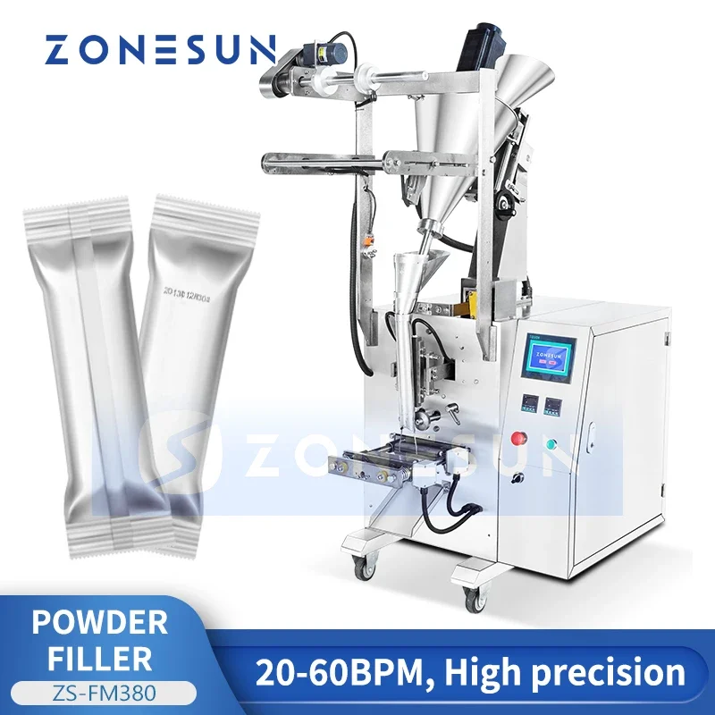 ZONESUN ZS-FM380 Mesin Pengisi Auger Bubuk Stik Mesin Pengemas Sachet untuk Kopi, Susu, Bubuk Halus